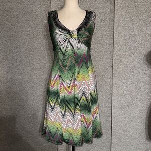 NWT Casting Dress Embellished Beaded Plunge Neck Stretchy Sz XS-S Made In France